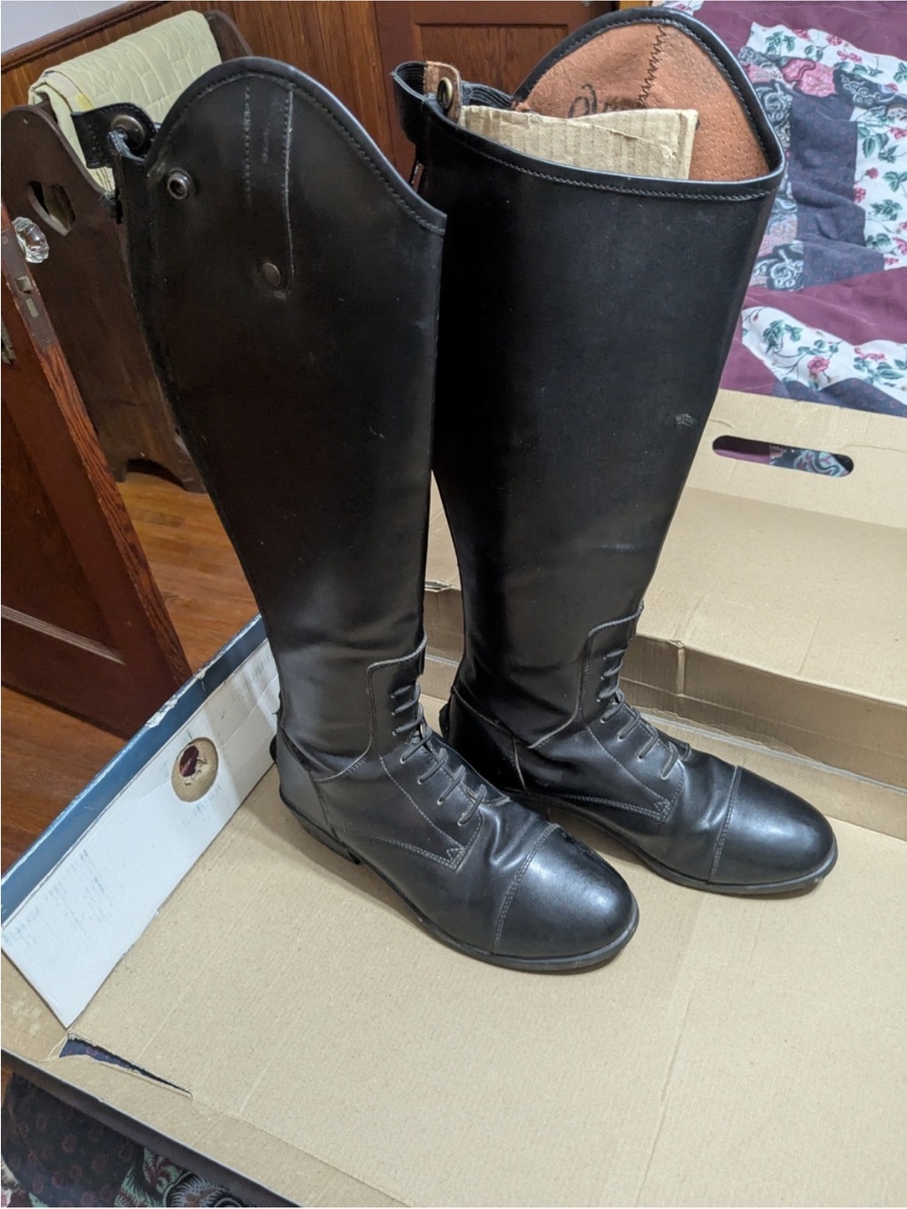 Black Tall Leather Riding Boots - Women's Stylish Equine Boots